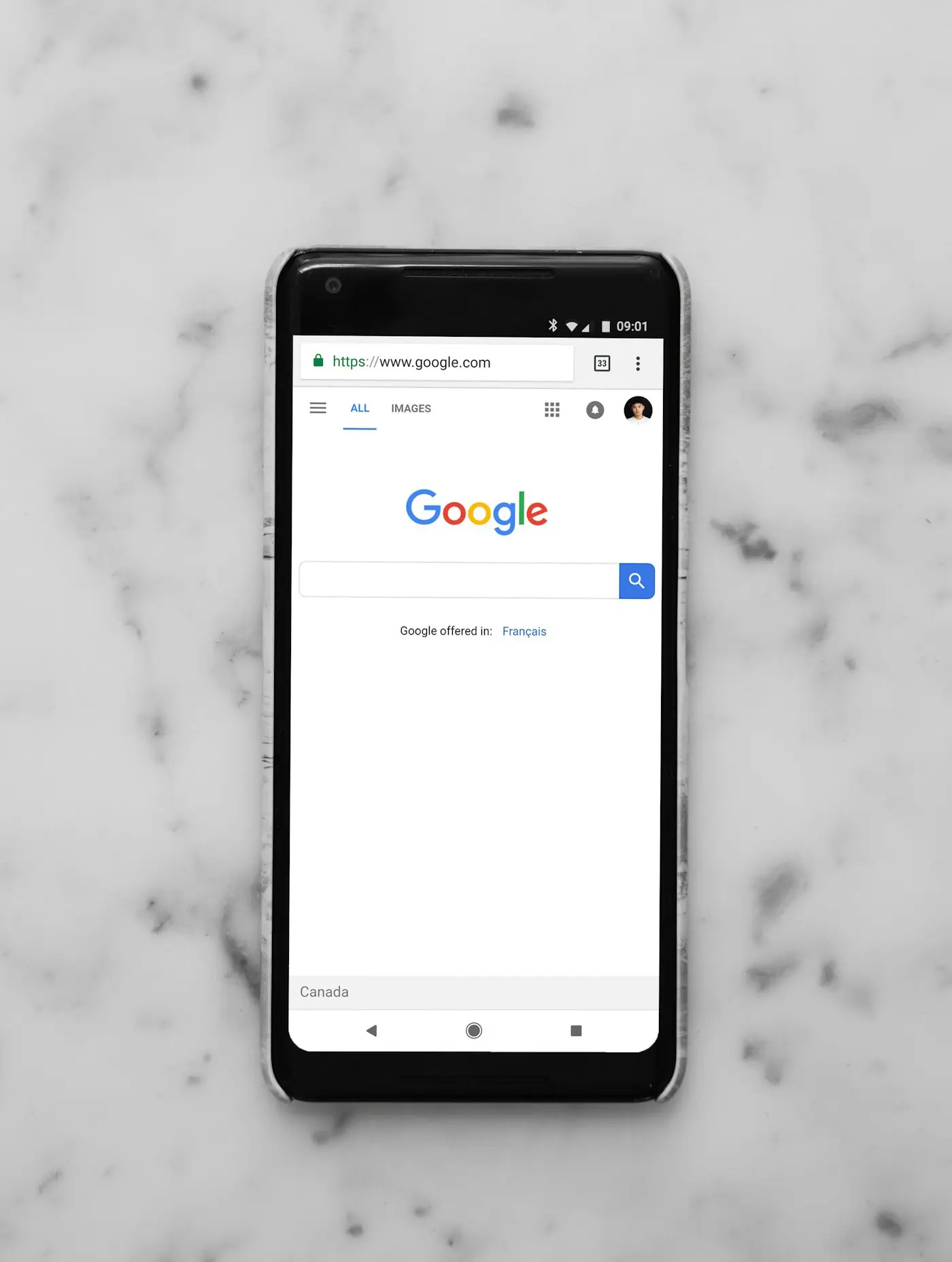 A phone open on the Google search page